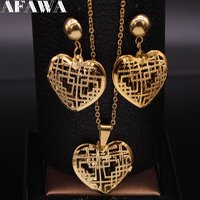 2026 Fashion Heart Stainless Steel Jewelry Set for Women Hollow Small Gold Color Earring Necklace Sets set de joyas S1537S01