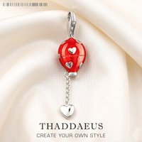 Red Hot Air Balloon & Heart Charm Pendant Spring 925 Sterling Silver Romantic Gift For Women Jewelry