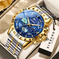 BINBOND Luxury quartz watches for men Starry Night of Van Gogh luminous waterproof auto date chronograph men's watch sport reloj