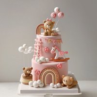 Soft Clay Pink Bear Cake Topper Birthday Cake Decor Children Kid Bear Doll Gift Baby Shower 1st Birthday Cake Wedding Decoration