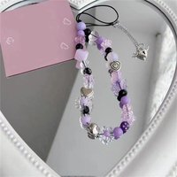 INS Sweet Cool Cute Love Heart Butterfly Purple Beaded For iPhone Charm Strap Chain For Women Hanging Rope Anti-lost Lanyard Jew