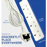 UK 2/4-Way Wall-Mountable Extension Lead – 1.8M Cord Power Strip with 13A Fuse, Child Safety Door & Flame-Retardant Shell