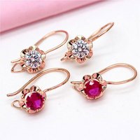 585 Purple Gold Red Crystal Flower Earrings For Women Plated 14K Rose Gold Inlaid Gemstone Small Sweet Elegant Charm Jewelry