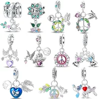 Peace Sign Dove Angel Heart Dangle Original Charm Silver Plated Beads Fit Bracelets Bag Keychain Charms Diy Women Gift Accessory