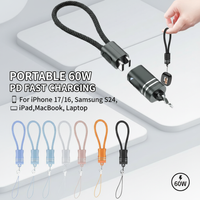 Portable 60W USB C to USB C Cable Keychain PD Fast Charging Short Type C Cord for iPhone 17 16 Samsung S24 iPad MacBook Laptop