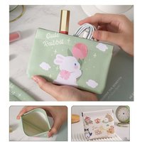 Multifunctional PU Lipstick Makeup Bag Automatic Closing Cartoon Mini Coin Purse Waterproof Data Cable Storage Bag Travel