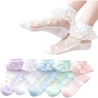 Girls socks, Ruffles Ankle Socks Transparent Silk- 5 Pack Thin Lace Mesh Sheer socks for Toddler Girls(3-16 Years)
