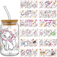 cute cat pattern UV Cartoon Party DIY Decals 3D transfers uvdtf tumbler seal stickers 16oz uv dtf cup wrap