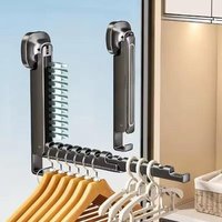 2 Pieces No-drill Installation Folding Clothes Drying Rack Wall Mounted Retractable Suction Cup Clothes Hanger Anti-slip