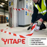 YITAPE Red White Hazard Warning Tape Self Adhesive PVC Safety Striping Tape for Floor Wall Marking 3/5/7cm x 18M Barrier Tape
