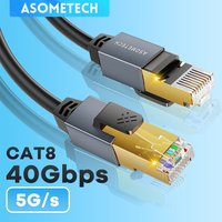 Asome tech cat 8 ethernet kabel rundes/flaches hochgeschwindigkeits-ethernet kabel 40gbps 2000mhz vergoldeter rj45 stecker lan kabel s/ftp