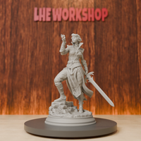 Elf Female Hexblade Miniatures | 28mm-75mm | Resin 3D Printed DND Pathfinder Mini | Unpainted Grey