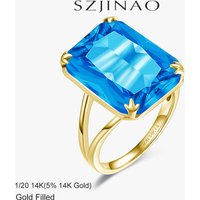 Blue Topaz Ring Solid 14k Gold Filled 100% Genuine Antioxidant for Women Man Christmas Gifts Vintage Jewellery