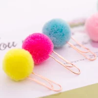 12Pcs/lot Kawaii Small Fresh Colored Hair Ball Paper Clip Decorative Candy Color Creative Bookmark Paper Clip