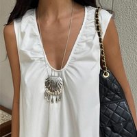 European and American Heavy Metal Gold & Silver Big Shell Tassel Pendant High Quality Necklace for Women Fashion Jewelry Party T