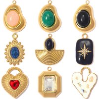 3pcs/Lot Stainless Steel Rhinestone Square DIY Earring Charms Powder Crystal Pea Necklace Pendants Women Heart Star Jewelry