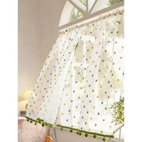 1Pc Multicolor Luxury French Style Kitchen Curtain Green Furry Trim Partition Curtain with Ball Design for Home Decor