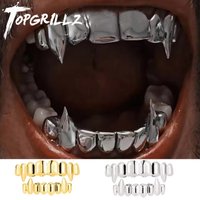 TOPGRILLZ Hip Hop 8/8 Vampire Fangs Glossy Teeth Grillz Top Bottom Mouth Tooth Caps For Women Men Jewelry Halloween Cosplay Gift