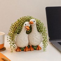 Light-resistant Pot Pothos Planter Resin Flowerpot Set Couple Duck Shape Planters with Drainage Holes Non-slip Base Decorative