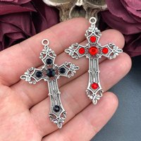 5pcs 55*36mm Vintage Gothic Red Black Rhinestone Cross Charms Designer Charms Fit Jewelry Making DIY Jewelry Findings