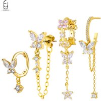925 Sterling Silver Needle Exquisite Butterfly Earrings Colorful Zircon Chain Tassel Stud Earrings Women's Party Luxury Jewelry