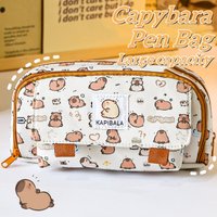 INS Capybara Large Pen Case Cute Cartoon Capybara Line Dog Pattern Pencil Bag Stationery Organizer Storage Bag Student's Gift