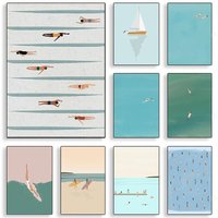 Summer Swimming Pool Party Atmosphere Beach Ocean Boat Wall Art Prints Nordic Poster Canvas Painting Pictures Living Room Decor