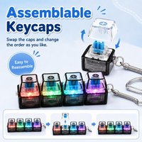 One-piece Mechanical Keycap Keychain with 4 Pressable LED Buttons, Stress Relief Funny Fidget Toy