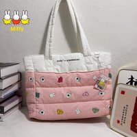 Kawaii Miffy Tote Bag Cute Printed Miffy Large Capacity Portable Single Shoulder Bag with Multi-functional Storage Compartment