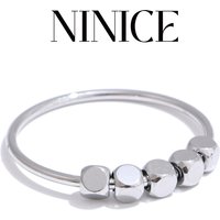 NiNice Popular Stainless Steel Square Beads Ring Rust Proof Metal Fashion Finger Jewelry Wholesale Accessories