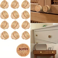 Solid Wood Door Handle Circular Small Rattan Weaving Creative Single Hole Cabinet Wardrobe Shoe Drawer Hardware Minimalist