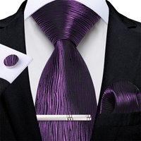 2024 New Purple Solid Plaid Paisley Floral Silk Ties for Men with Clip Handkerchief Cufflinks 8cm Necktie for Wedding Prom Gift