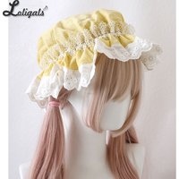 Antique Doll Bonnet Hat Vintage Girl Lolita Eyelet Lace Ruffle Sun Protection Hat