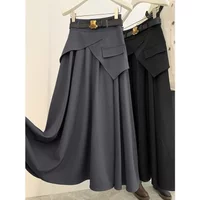 Irregular Grey Suit Long Skirt for Women Spring Autumn 2025 New Retro A-line High-waisted Slimming Large Umbrella Skirt