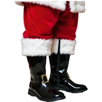 Christmas Santa Claus Boots Men Cosplay New Year Red Black Leather Shoes White Plush Cuffs Foot Halloween Xmas Winter Boots