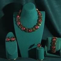 Vintage Jewelry Sets For Women Wedding Green Enamel Earrings Stud Pink Crystal Necklace Choker Bead Luxury Trending 2025 New In