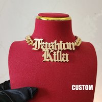 Stainless Steel Customized Gothic Characters Name Necklace With Stainless Steel Cuban Chain Hip Hop Jewelry