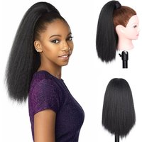 Synthetic 14 Inch Wrap Around Ponytails for Black Women Short Natural Yaki Straight Ponytail Hair Extensions (14 Inch, 2#)