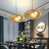 Bamboo Art Bamboo Weaving Pendant Lamp for Living Dining Tea Room Vine Art Weaving Wave Hat Creative Pendant Lamp Decoration