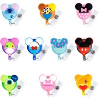 Disney Cartoon Mickey Minnie ID Card Holder Scalable Toggle Clip Employee Card Nurse Chest Card Student Bus Card Holder
