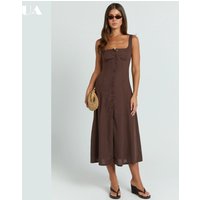 ULBYANRY Fashionable Square Neck Midi Dress for Woman, Trendy Single Breasted Daily Dress, Customized Sleeveless Party Dress