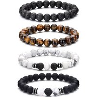 4PCS Set 8mm Men's Tiger Eye Volcanic and White Turquoise Natural Stone Beads Bracelet Jewelry Set for Birthday Gift