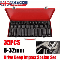 35pcs 1/ 2" Sq Metric Drive Deep Impact Socket Tool Set Garage Kit 8-32mm + Case