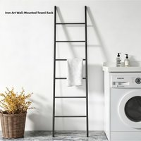Nordic Simple Bedroom Iron Art Floor Mounted Ladder Shaped Clothes Hanger No Drilling Bathroom Towel Rack Bath Towel