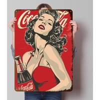 Retro Coca-Cola Pin-Up Girl Metal Poster Customized Wall Art Retro Vintage Metal Tin Signs for Apartment Decoration Room Decor