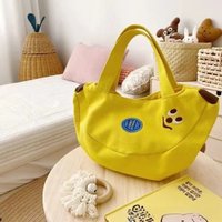 Cute Cartoon Embroidered Canvas Bag, Portable Handbag for Women, Daily Outing Bag for Mom, Small Storage Bag