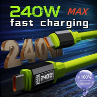 240W 10A Silicone Cables Super Fast Charging USB Type-C To Type-C Green Thicken Cable For Xiaomi 17 Durable Quick Charging Cable