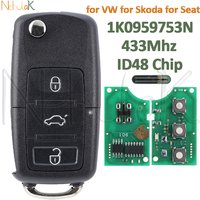 1K0959753N Remote Flip Key for VW Tiguan PASSAT B5 B6 for Skoda CADDY GOLF JETTA POLO HU66 Blade Car Fob 433Mhz ID48 Chip Shell