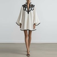 Casual Long Sleeved Commuting Short Dresses Sexy Hollow Stand Collar Party Dress Lady Fashion Color Blocked Loose Holiday Dress