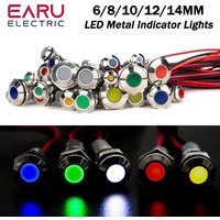 6mm 8mm 10mm 12mm 14mm Warning LED Metal Indicator Light Pilot Wires Switch Waterproof IP65 Signal Lamp 5/12/24/220V Red Green